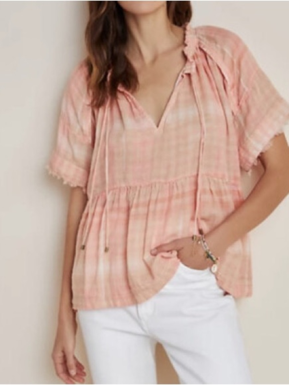Anthropologie Pilcro Plaid Babydoll top - pink
